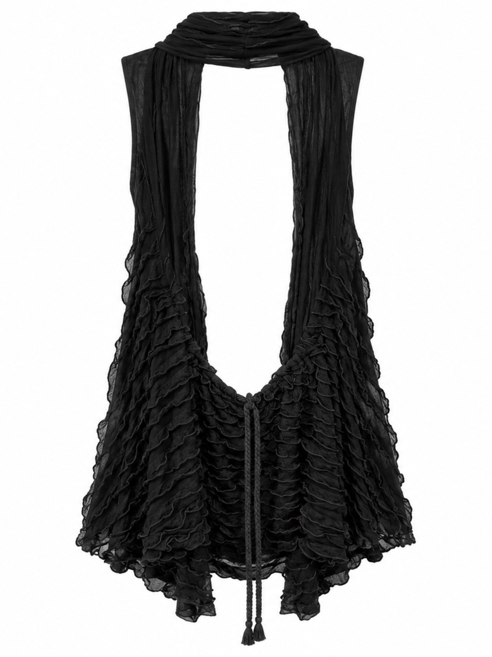 Charcoal Grey Sheer Ruffle Vest Boho Fairygoth